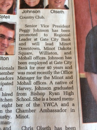 Peggy Johnson's promotion in our local newspaper. 